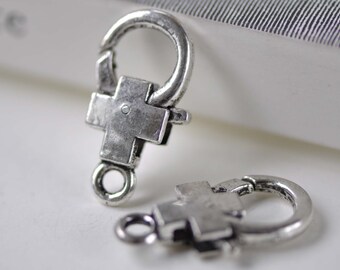 10 pcs Antiqued Silver Cross Lobster Clasps 16x28mm A7055