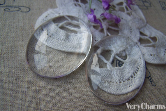 50mm (2) Round Glass Cabochons - Clear Magnifying Dome Cabs - 2 inch