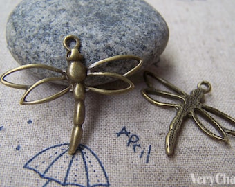 10 pcs of Antique Bronze Filigree Dragonfly Charms Pendants 27x33mm A1815