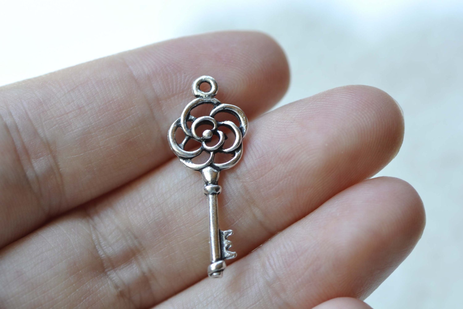 Filigree Key Antique Silver Filigree Flower Key Charms 11x28mm - Etsy