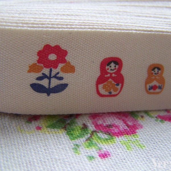 5.46 Yards (5 mètres) Matryoshka Russian Doll Print Cotton Ribbon Label String A2621