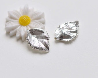 Shiny Silver Brass Leaf Beads Charms 13x18mm
