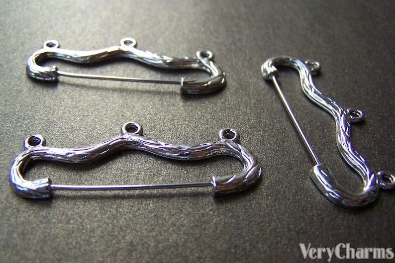 10 pcs Antique Silver Three Loops Bow Safety Pins Broches 18x46mm A1778 image 2