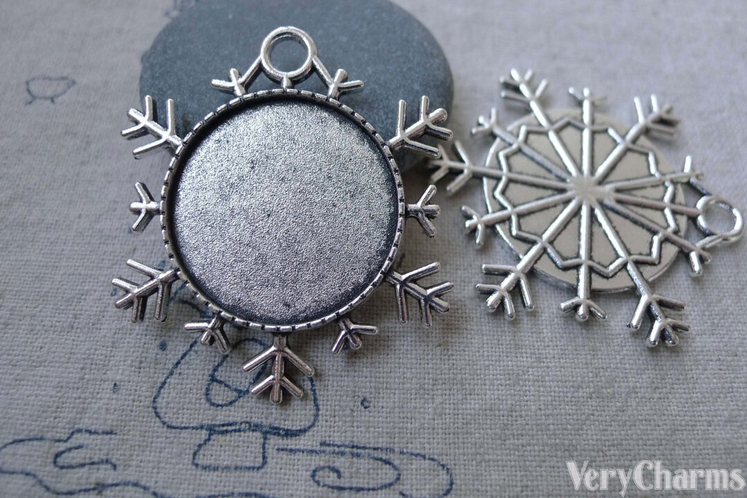 10 Pcs of Antique Silver Snowflake Cameo Base Settings Match 25mm ...