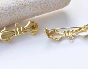 10 pcs Raw Brass Bow Tie Safety Pin Brooch Findings 10x27mm A2483