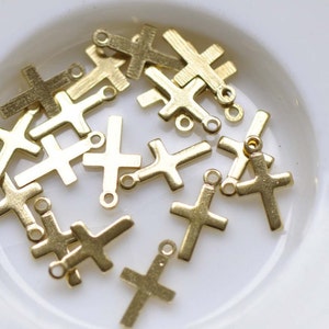 50 pcs Raw Brass Tiny Plain Cross Charms Embellishments 6x10mm A8529