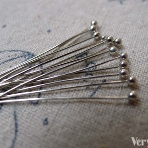 100 pcs of Silvery Gray Nickel Tone Brass Ball End Headpin 25G 30mm A7287 image 1