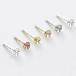10 pcs Solid 925 Sterling Silver Ear Post with Cup Peg for Half Drilled Pearls Silver/Rose Gold/Gold/Champagne Gold/Platinum/Polished Silver