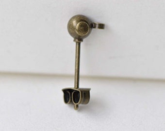 Antique Bronze Ball Earring Post Ear Stud Findings With Backs Set of 20 A8634