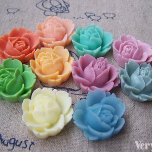 10 pcs of Resin Rose Flower Cameo Cabochon Assorted Color  19x22mm A3620