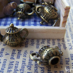 Teapot 3D Tea Pot Charms Antique Bronze Pendants 12x15mm Set of 10 pcs A3405