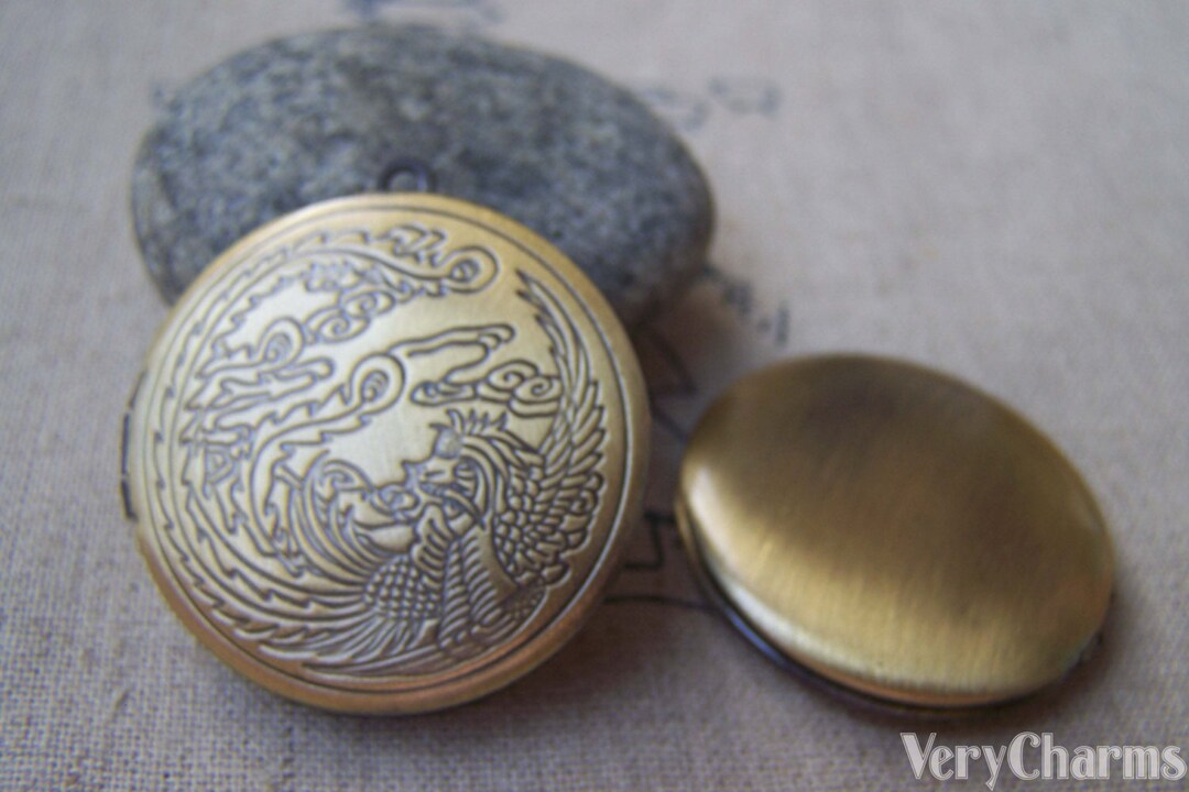 Antique Bronze Phoenix Round Photo Lockets Pendants 32mm - Etsy