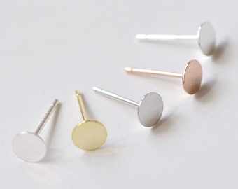 8 pcs 925 Sterling Silver Vermeil Flat Pad Earring Stud Post Findings Silver/Gold/Platinum/Rose Gold/Polished Silver 3mm/4mm/5mm/6mm/8mm