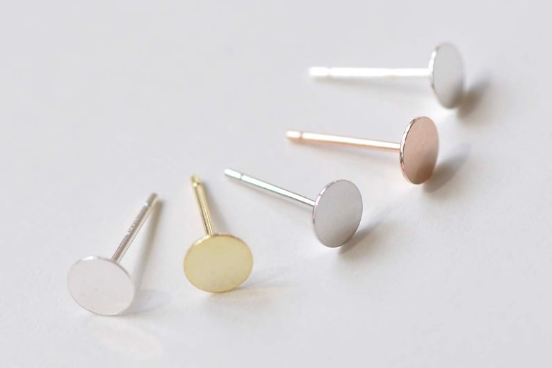 2 Sterling Silver Stud Post Earring Findings with Round Flat Pad for Cabochons