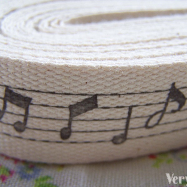 5.46 Yards (5 meters) Black Music Notes Print Cotton Ribbon Label String A2629