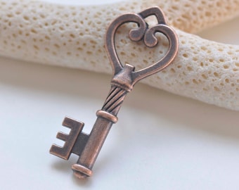 10 pcs Antique Copper Skeleton Key Charms Pendants 18x45mm A3534