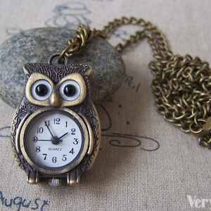 1 PC Antique Bronze Owl Design Pocket Watch 24x37mm A4608