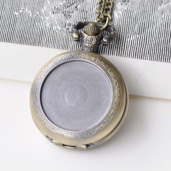 1 PC Antique Bronze Blank Bezel Pocket Watch Necklace Match 1 inch (25mm) Cabochon A8638