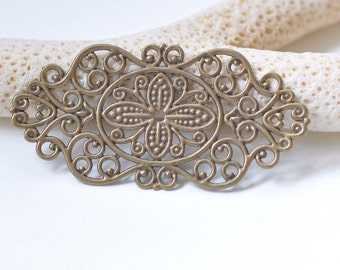 Antique Bronze Long Flat Filigree Floral Embellishments Stamping 28x56mm Set of 10 A5783