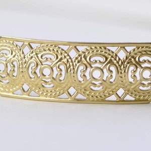 Raw Brass Curved Filigree Floral Embellishments Stamping 15x45mm Set of 10 A8534