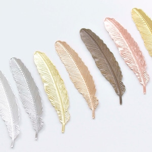 Brass Feather Embellishment Stampings 12x53mm Various Colors Available