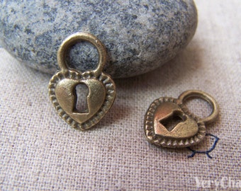 20 pcs Antique Bronze Heart Lock Padlock Charms 12x17mm A4067