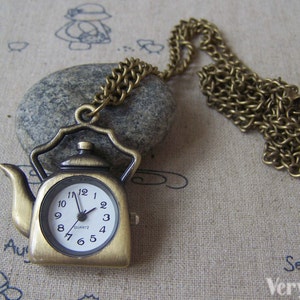1 PC of Antique Bronze Tea Kettle Pocket Watch 31x38mm A4610