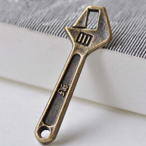 Spanner Wrench Tool Charms Antique Bronze Pendants 13x39mm Set of 20 pcs A7825