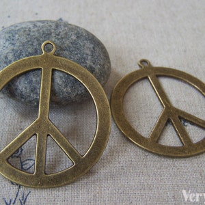 5 pc of Antique Bronze Huge Peace Symbol Sign Pendants 40mm A3335