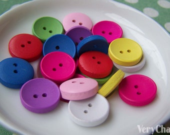 Wooden Button Assorted Color Two Hole Round Shape 14.5mm Set of 20 pcs A3749