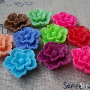 10 pcs of Resin Lovely Flower Cameo Cabochon Assorted Color 18x21mm A3054