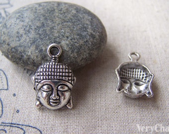 Buddha Head Charms Antique Silver Religious Findings 15x22mm Set of 10 pcs A1234