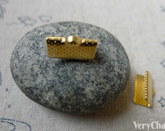 100 pcs of Gold Tone Ribbon Ends Clamps Fasteners Clasps 13mm A6129