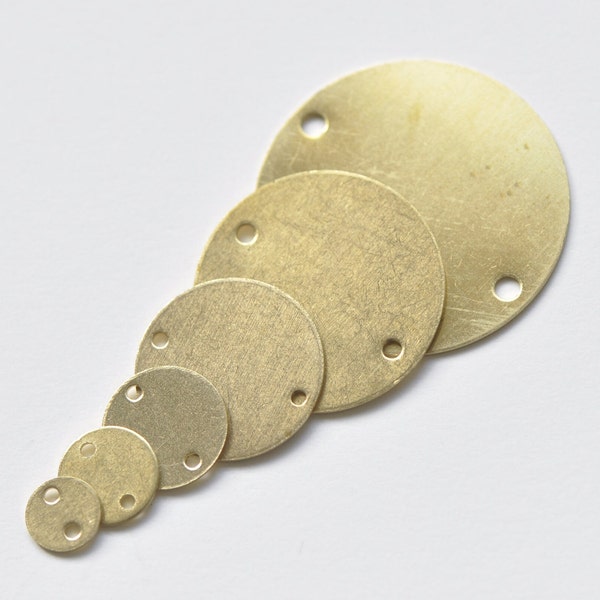 Raw Brass Flat Round Blank Disc Two Holes Connectors  6mm/8mm/10mm/12mm/15mm/18mm/20mm/25mm/30mm/35mm