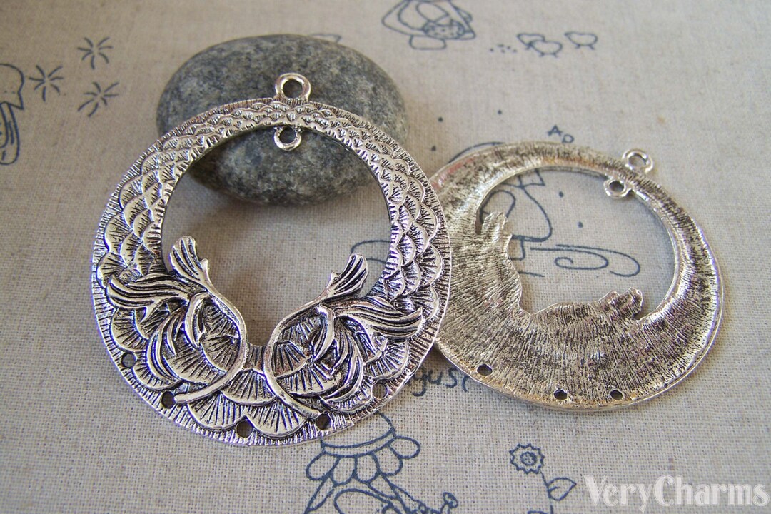 Round Chandelier Earring Antique Silver Large Leaf Branch Etsy