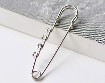 Silvery Gray Dull Silver Kilt Pin Shawl Pins Four Loops Safety Broochs 18x75mm Set of 10 A8845