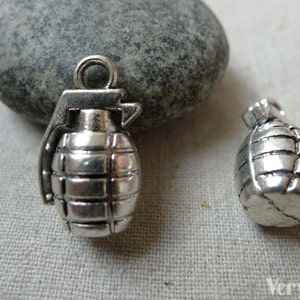 8 pcs of Antique Silver Grenade Charms Pendants 23mm  A6279