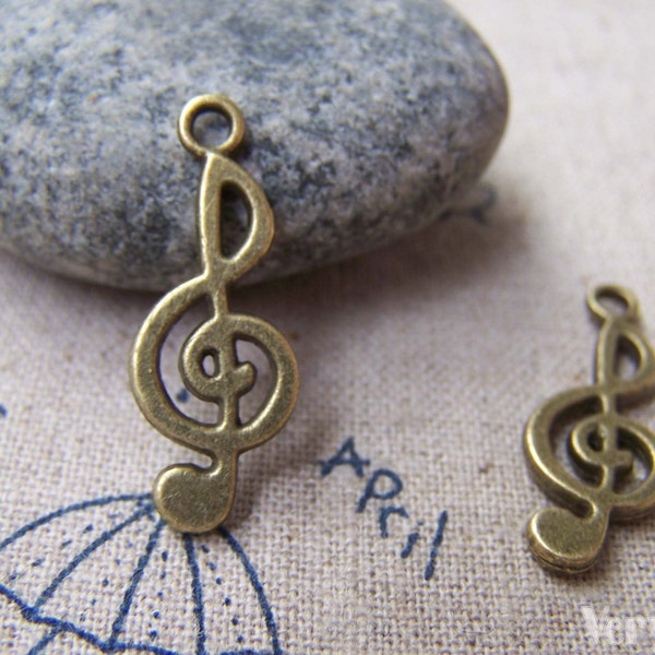 10 pcs Antique Bronze Treble Clef Flat Music Note Charms 10x26mm A3442