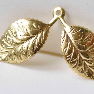 20 pcs Raw Brass Two Leaf Branch Charms Stamping Embellishments 10x32mm A8970
