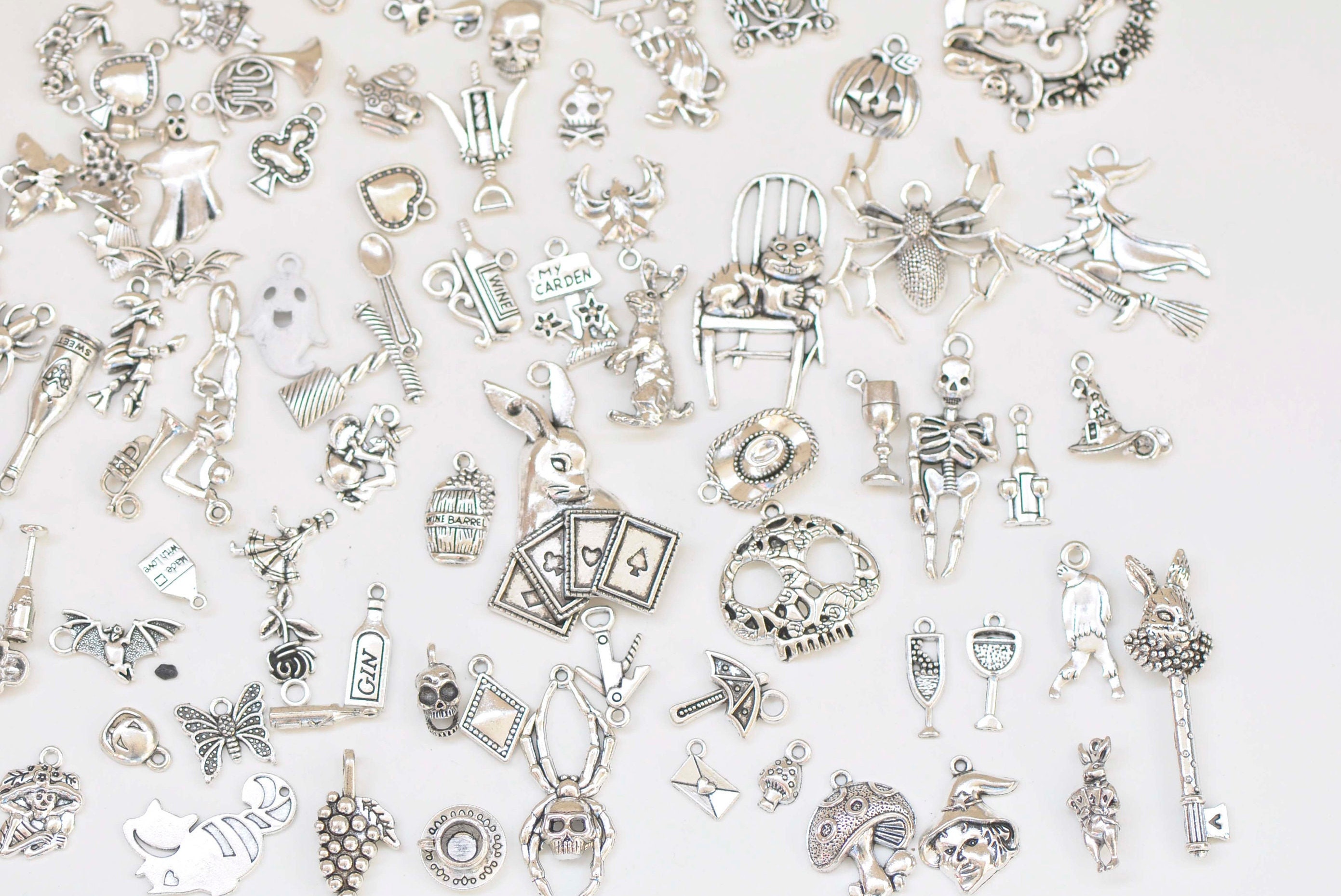MIXED PACK OF 10 ALICE IN WONDERLAND TIBETAN  SILVER CHARMS/PENDANT,CRAFT MAKING 