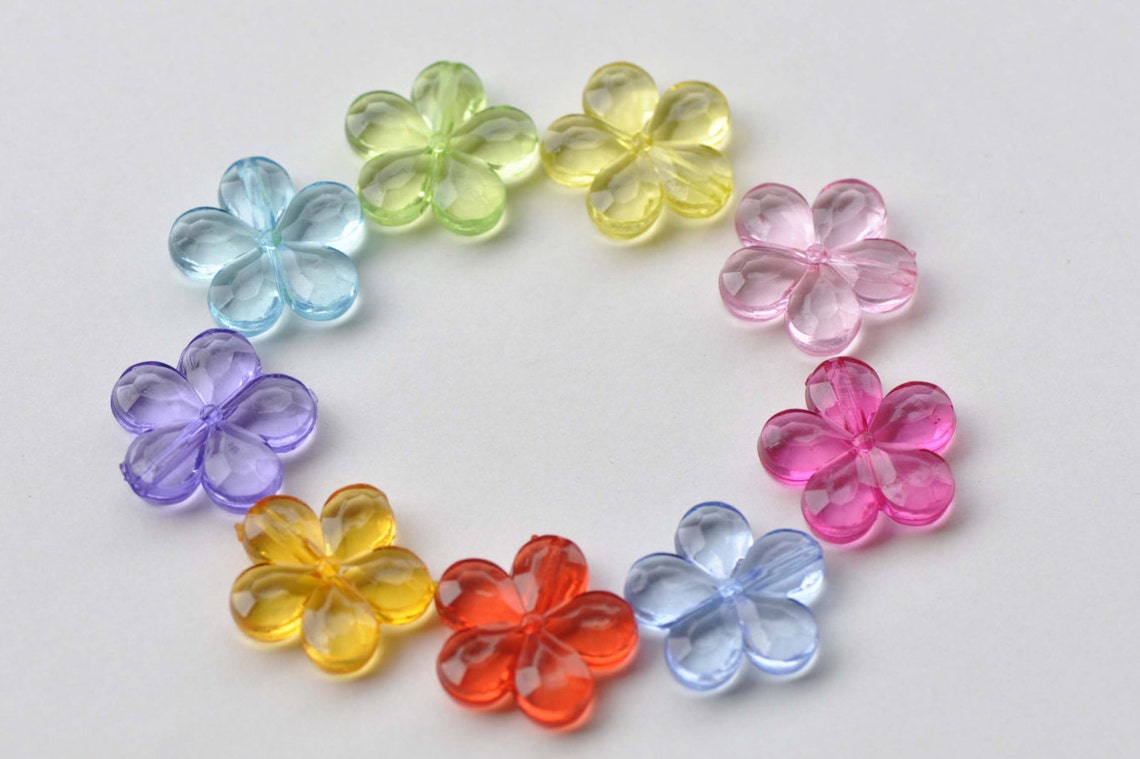 Acrylic Five Leaf Flower Beads Faceted Charms Mixed Color Size Etsy