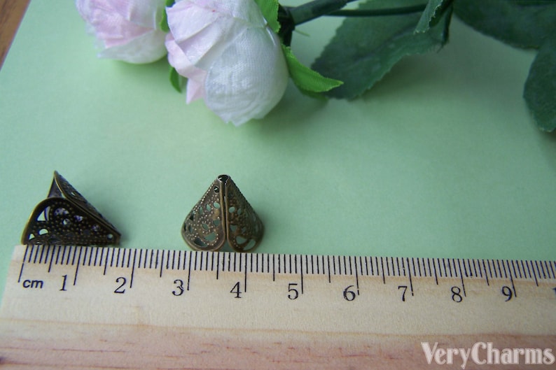 COHEALI 50pcs Diy Jewelry Making Flower Beads Cap Metal Filigree Cone Bead Caps Hollow Design For Necklace Bracelet Earring Pendant