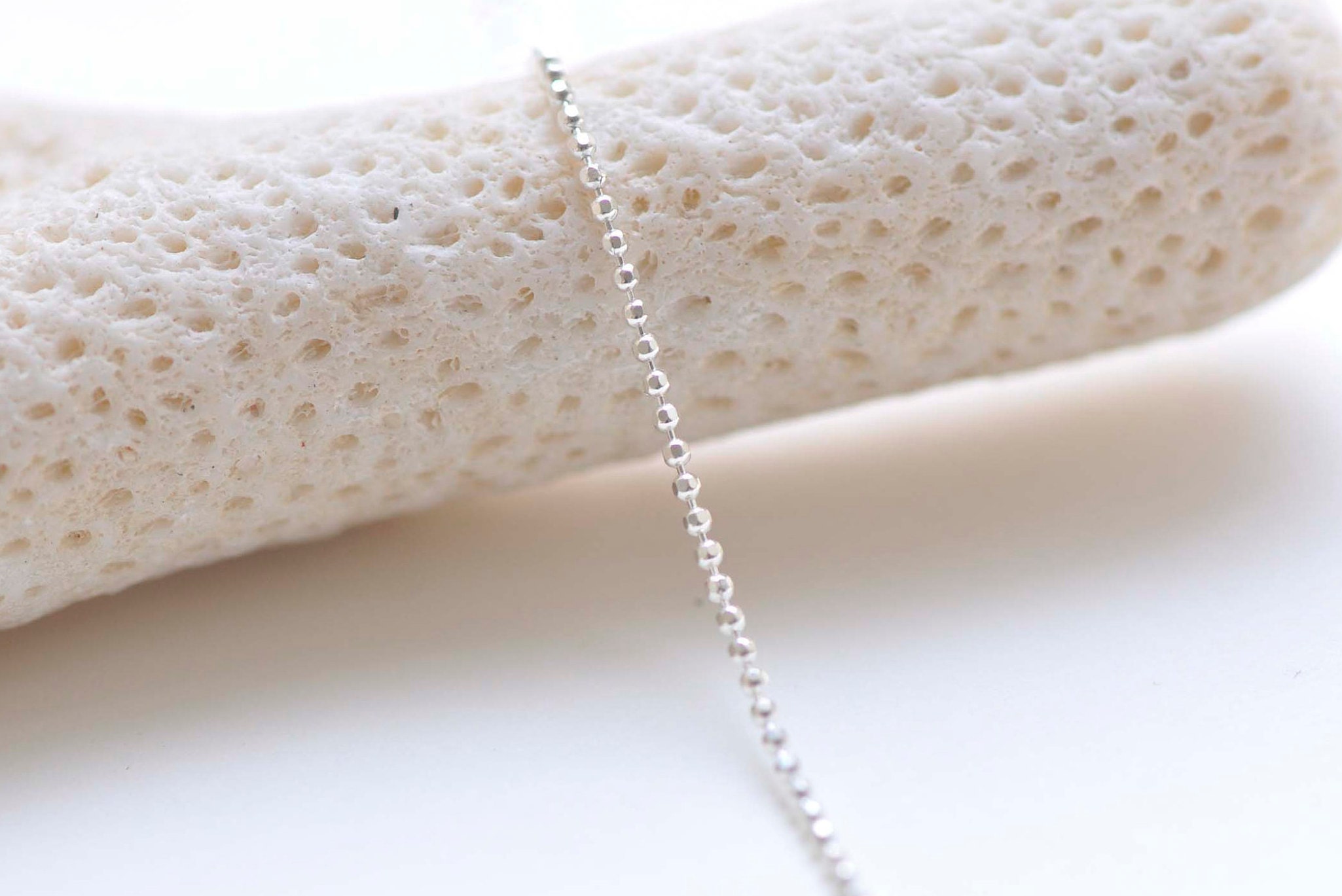 Polished 925 Sterling Silver Faceted Bead Ball Necklace Chain Etsy