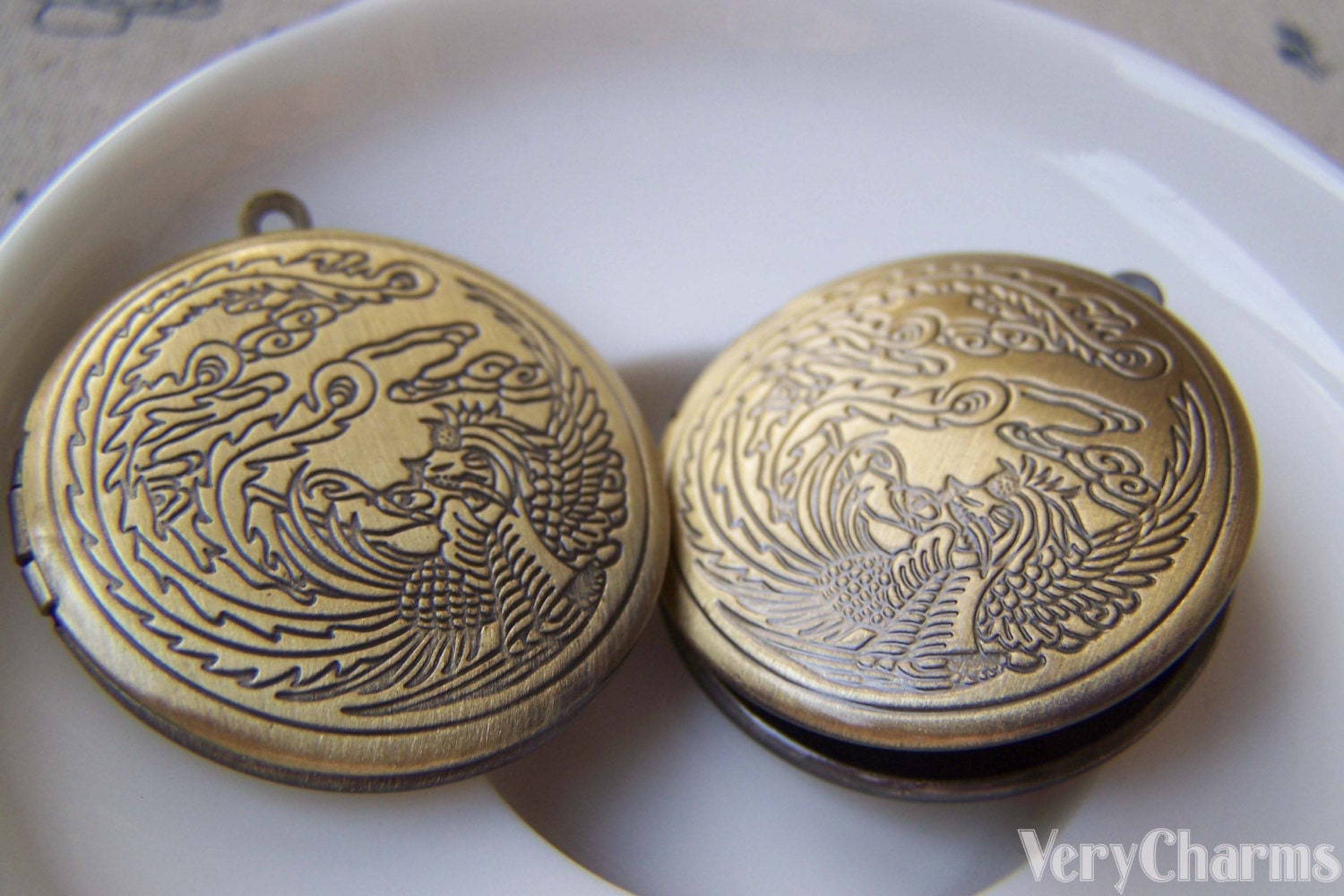 Antique Bronze Phoenix Round Photo Lockets Pendants 32mm - Etsy