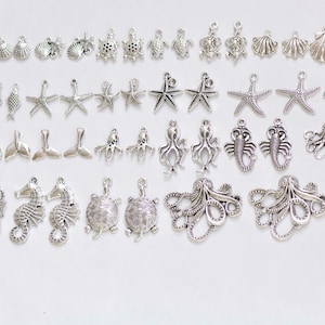 Antique Silver Ocean Themed Charms Sea Star Horse Octopus Mixed Styles Set of 60  A5647