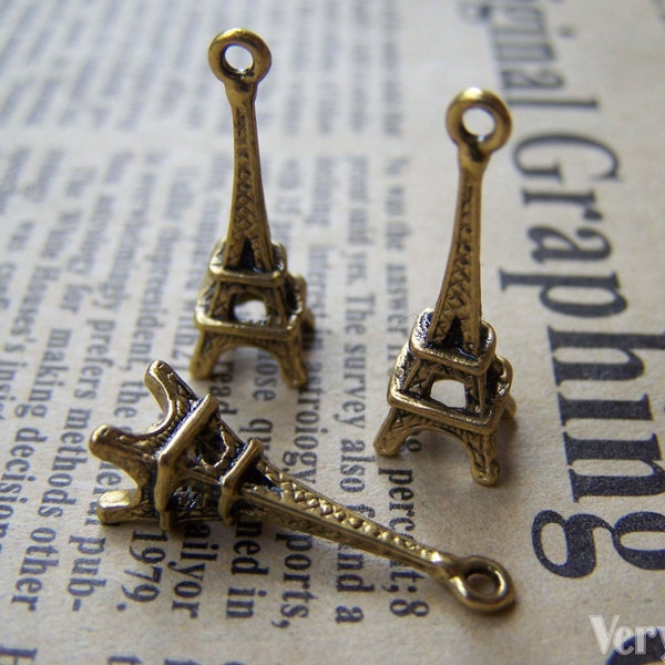 Antique Gold 3D Eiffel Tower Charms Pendants 8x23mm Set of 20 A1664