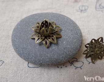 20 pcs Antique Bronze Brass 3D Filigree Flower Charms Findings 8x16mm A7181