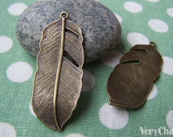 Feather Charms Antique Bronze Curved Leaf Pendants 17x43mm Set of 6 pcs A352