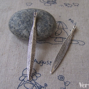 Antique Silver Textured Long Leaf Charms Pendants 5.5x55mm Set of 6 A2866