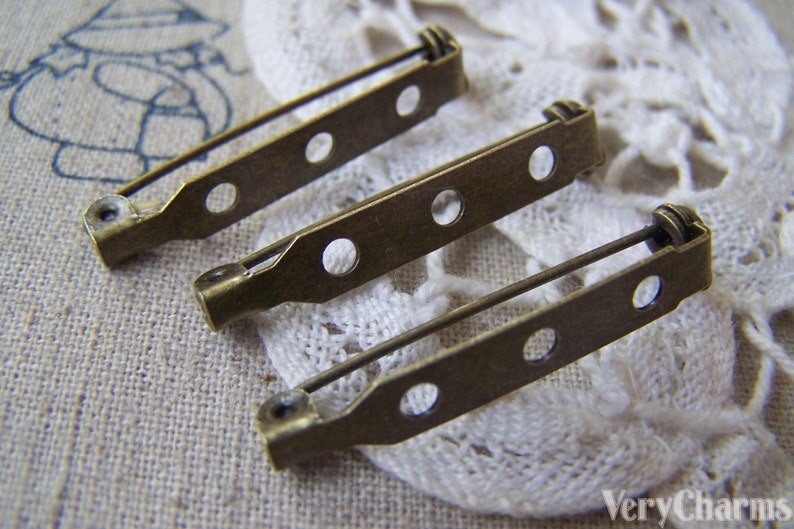 Antique Bronze Long Brooch Pin Back With Roll Safety Clasp Etsy